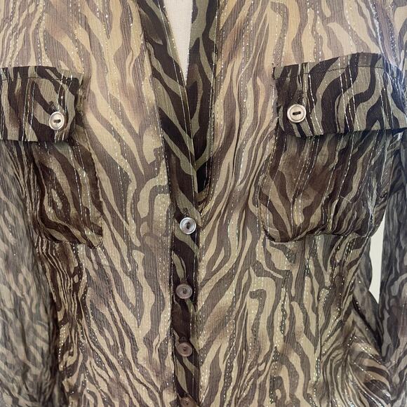 Cache Women Sheer Silk Blend Blouse Sz L - Picture 2 of 9